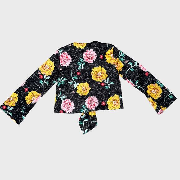 Topshop Small Cropped Long Sleeve Black Polka Dot Tie Front Blouse Vintage Chic - Picture 7 of 7